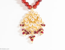 Load image into Gallery viewer, VINTAGE GLASS BEADS PENDANT GOLD TONE FILIGREE CRYSTALS NECKLACE