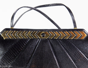 VINTAGE AUTHENTIC JUDITH LEIBER BLACK DECO INSPIRED KARUNG REPTILE SHOULDER/CLUTCH BAG - NEW WITH ORIGINAL ACCESSORIES