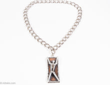 Load image into Gallery viewer, VINTAGE SWANK MIXED METALS ABSTRACT MALE FIGURE MEDALLION SILVERTONE LINK CHAIN NECKLACE - 1960s