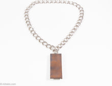 Load image into Gallery viewer, VINTAGE SWANK MIXED METALS ABSTRACT MALE FIGURE MEDALLION SILVERTONE LINK CHAIN NECKLACE - 1960s