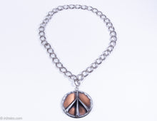 Load image into Gallery viewer, VINTAGE MEN&#39;S SWANK MIXED METALS PEACE SIGN MEDALLION/ PENDANT SILVERTONE CHAIN NECKLACE - 1960S
