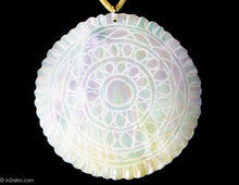 Load image into Gallery viewer, VINTAGE ARTISAN DESIGNED ETCHED MOTHER OF PEARL CIRCLE PENDANT NECKLACE