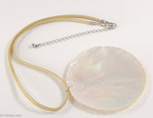 Load image into Gallery viewer, VINTAGE ARTISAN DESIGNED ETCHED MOTHER OF PEARL CIRCLE PENDANT NECKLACE