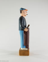 Load image into Gallery viewer, VINTAGE WOODEN HAND CARVED PAINTED FIGURINE/ STATUE 'GOLF BAG AND CLUBS' GOLFER SMOKING CIGAR