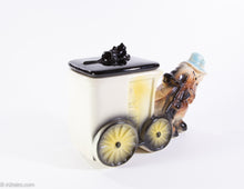 Load image into Gallery viewer, VINTAGE COOKIE JAR DONKEY PULLING COOKIES &amp; MILK WAGON/CART WITH CAT RESTING ON LID
