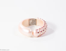 Load image into Gallery viewer, VINTAGE PEARLIZED PINK PLASTIC RHINESTONE CLAMPER BRACELET (UNSIGNED WEISS?) - 1950s