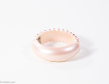 Load image into Gallery viewer, VINTAGE PEARLIZED PINK PLASTIC RHINESTONE CLAMPER BRACELET (UNSIGNED WEISS?) - 1950s