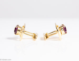 VINTAGE GOLD TONE BRUSHED SHINY CUFFLINKS WITH PURPLE FAUX AMETHYST STONE/ NEW IN BOX
