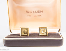 Load image into Gallery viewer, VINTAGE ICONIC PIERRE CARDIN DESIGNER GOLDTONE LOGO CUFFLINKS/ ORIGINAL BOX - 1960s
