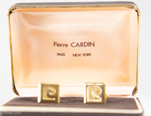 Load image into Gallery viewer, VINTAGE ICONIC PIERRE CARDIN DESIGNER GOLDTONE LOGO CUFFLINKS/ ORIGINAL BOX - 1960s