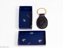Load image into Gallery viewer, VINTAGE AUTHENTIC BURBERRYS BLACK LEATHER EMBOSSED BRASS KEY RING FOB ITALY/ PRE-1999