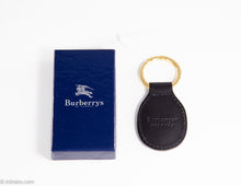 Load image into Gallery viewer, VINTAGE AUTHENTIC BURBERRYS BLACK LEATHER EMBOSSED BRASS KEY RING FOB ITALY/ PRE-1999