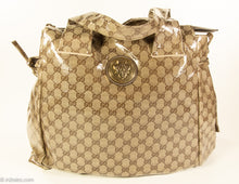 Load image into Gallery viewer, VINTAGE AUTHENTIC GUCCI LOGO GLOSSY CRYSTAL CANVAS HYSTERIA TOTE/SHOPPER BAG
