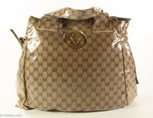 Load image into Gallery viewer, VINTAGE AUTHENTIC GUCCI LOGO GLOSSY CRYSTAL CANVAS HYSTERIA TOTE/SHOPPER BAG
