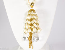 Load image into Gallery viewer, VINTAGE PEARL AND CRYSTAL PENDANT TASSEL NECKLACE