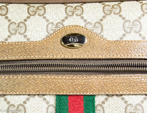 VINTAGE ICONIC AUTHENTIC GUCCI RED/GREEN RIBBON TAN LEATHER SHOULDER CROSSBODY BAG