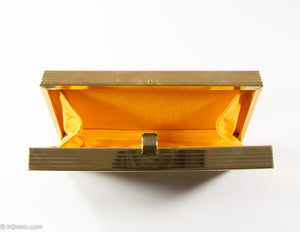 VINTAGE MARGOLIN METALLIC SNAKE GOLD TONE HARD CASE CLUTCH BAG | 1980s