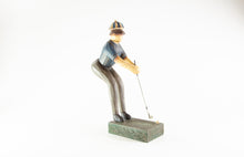 Load image into Gallery viewer, HAND CRAFTED / PAINTED WOODEN GOLFER 'PUTTING A BALL' CARVED SCULPTURE/FIGURINE