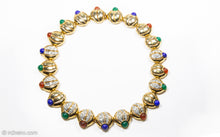 Load image into Gallery viewer, LES BERNARD VO STATEMENT GOLD TONE CHOKER WITH RHINESTONE AND MULTICOLOR CABOCHON SCARABS - RARE | 1980s
