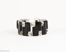 Load image into Gallery viewer, VINTAGE BLACK THERMOSET LUCITE WITH BEIGE ENAMEL LEAVES SILVER TONE LINKS BRACELET/ 1950s