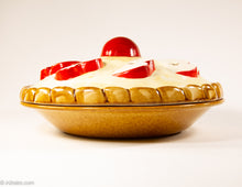 Load image into Gallery viewer, VINTAGE CERAMIC PIE STORAGE/SERVING DISH WITH APPLIED APPLES LID/ ORIGINAL LABEL