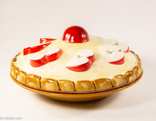 Load image into Gallery viewer, VINTAGE CERAMIC PIE STORAGE/SERVING DISH WITH APPLIED APPLES LID/ ORIGINAL LABEL