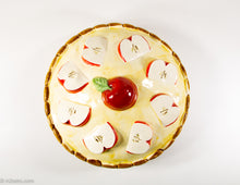 Load image into Gallery viewer, VINTAGE CERAMIC PIE STORAGE/SERVING DISH WITH APPLIED APPLES LID/ ORIGINAL LABEL