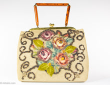 Load image into Gallery viewer, VINTAGE &quot;F. L. FIFTH AVENUE NEW YORK&quot; NEEDLEPOINT FLORAL EMBELLISHED BEADED JEWELED HANDBAG - 1950s
