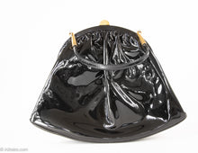 Load image into Gallery viewer, VINTAGE BLACK PATENT RUCHED SINGLE HANDLE BAG - 1950s
