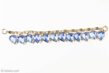 Load image into Gallery viewer, VINTAGE SILVER TONE LINKS BLUE DANGLING GLASS HEARTS BRACELET

