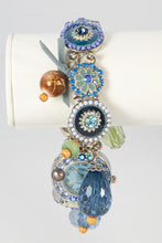 Load image into Gallery viewer, LADIES BORA MOTHER OF PEARL STRETCH BLUE DANGLES CHA CHA WRISTWATCH BRACELET