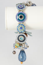 Load image into Gallery viewer, LADIES BORA MOTHER OF PEARL STRETCH BLUE DANGLES CHA CHA WRISTWATCH BRACELET