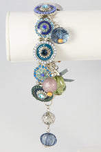 Load image into Gallery viewer, LADIES BORA MOTHER OF PEARL STRETCH BLUE DANGLES CHA CHA WRISTWATCH BRACELET