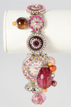 Load image into Gallery viewer, LADIES BORA MOTHER OF PEARL STRETCH PINK DANGLES CHA CHA WRISTWATCH BRACELET