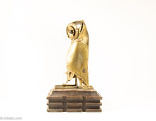 Load image into Gallery viewer, VINTAGE MIDCENTURY BRUTALIST COPPER OWL SCULPTURE/ STATUE/ FIGURINE ON WOOD BASE WITH BEAD EYES