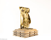 Load image into Gallery viewer, VINTAGE MIDCENTURY BRUTALIST COPPER OWL SCULPTURE/ STATUE/ FIGURINE ON WOOD BASE WITH BEAD EYES