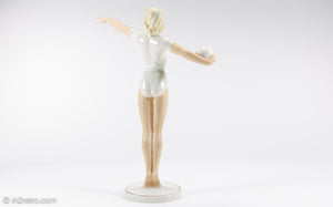 SCHAUBACH KUNST GERMANY PORCELAIN ART DECO LADY HOLDING A VOLLEY BALL FIGURINE/STATUE | 1930s