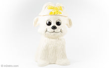 Load image into Gallery viewer, DORANNE OF CALIFORNIA CERAMIC RARE PUPPY WITH YELLOW BOW COOKIE JAR | 1950s-1970s