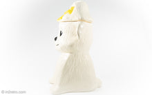 Load image into Gallery viewer, DORANNE OF CALIFORNIA CERAMIC RARE PUPPY WITH YELLOW BOW COOKIE JAR | 1950s-1970s