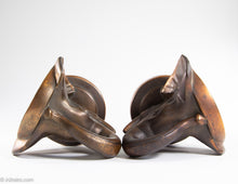 Load image into Gallery viewer, PAIR OF VINTAGE "TRUNKS-UP/ GOOD LUCK" COPPER/BRASS METAL ELEPHANT HEAD BOOKENDS