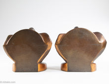 Load image into Gallery viewer, PAIR OF VINTAGE "TRUNKS-UP/ GOOD LUCK" COPPER/BRASS METAL ELEPHANT HEAD BOOKENDS