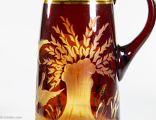 Load image into Gallery viewer, FRIEDERICH EGERMANN CZECH BOHEMIAN ETCHED 24K GOLD LEAF & CRYSTAL 7 PIECE SET | 1 PITCHER & 6 GLASS SET | VINTAGE