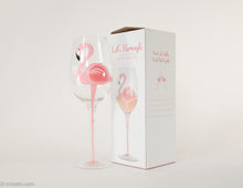 Load image into Gallery viewer, HAND PAINTED LONG STEMMED &#39;LET’S FLAMINGLE&#39; PINK FLAMINGO 16 OZ ROSÉ WINE GLASS | NOS
