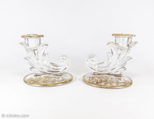 Load image into Gallery viewer, FOSTORIA BAROQUE GLASS CANDLESTICKS WITH GOLD OVERLAY | SET OF TWO
