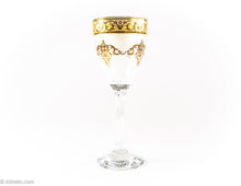 Load image into Gallery viewer, VINTAGE GOLD DECORATED WINE STEMWARE WITH TWISTED STEMS SET OF SIX/ ITALY?