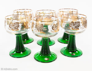BOCKLING MADE IN GERMANY GREEN BEEHIVE WITH GOLD GRAPES & VINES TRIM GOBLETS | SET OF 6