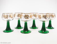 Load image into Gallery viewer, BOCKLING MADE IN GERMANY GREEN BEEHIVE WITH GOLD GRAPES &amp; VINES TRIM GOBLETS | SET OF 6
