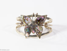Load image into Gallery viewer, VINTAGE STERLING ABALONE BUTTERFLY CUFF BRACELET