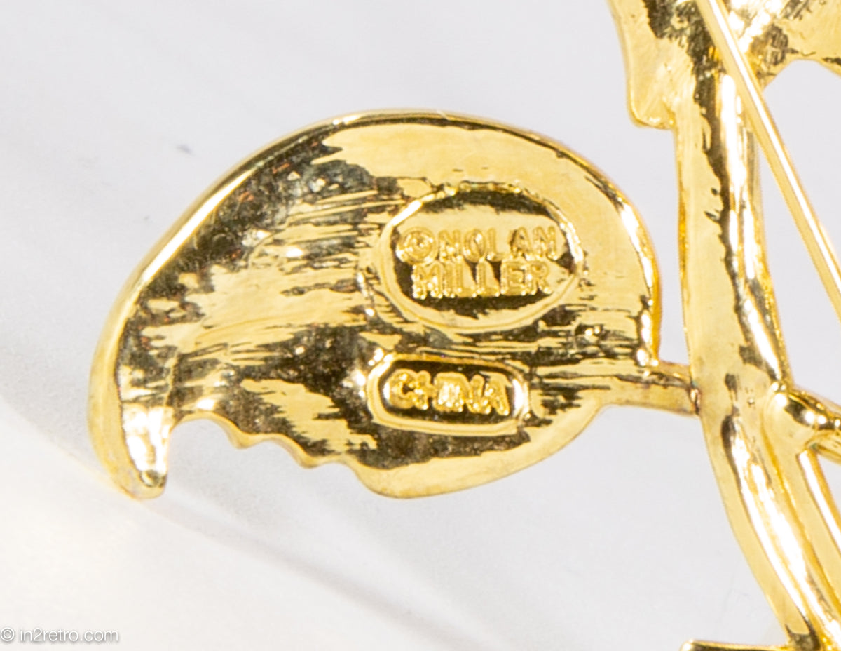 VINTAGE DESIGNER SIGNED NOLAN MILLER SPARKLING GOLD TONE FLOWER PIN BR in2retro