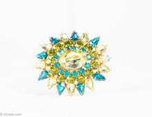 Load image into Gallery viewer, VINTAGE AUSTRIA TURQUOISE LIME GREEN AND YELLOW PIN/BROOCH
